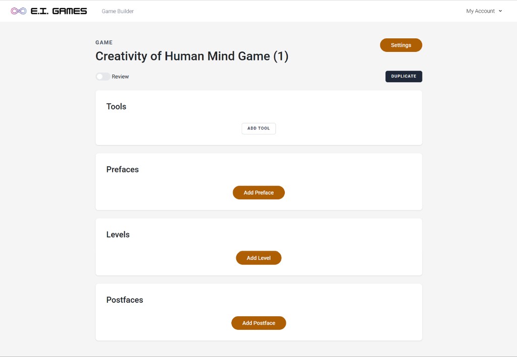Game builder UI before redesign