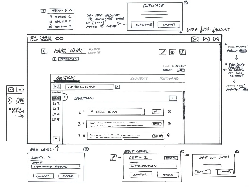 Grayscale level editor with content list.